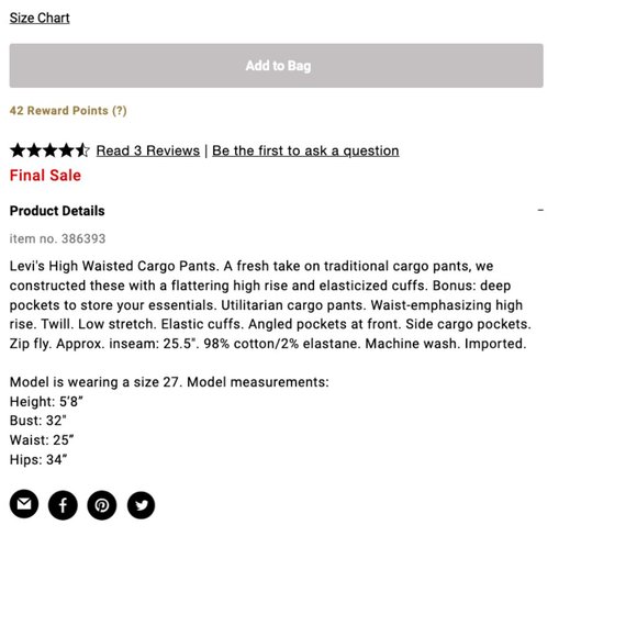 LEVI'S High Waisted Cargo Pants 27 - Picture 3 of 8